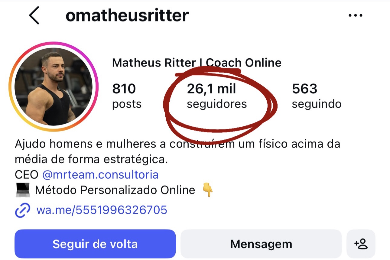 Perfil do Matheus depois: 26,1 mil seguidores