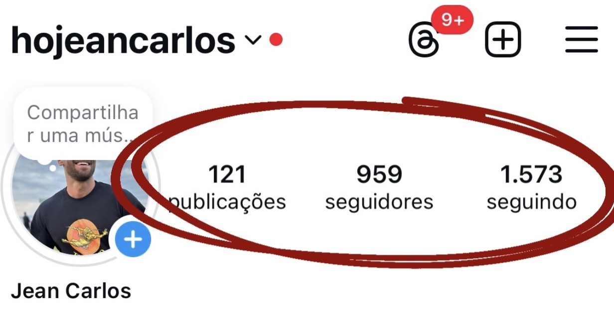 Print do perfil do Jean no início: 959 seguidores